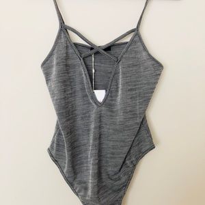 Grey Ribbed Cut Out Bodysuit